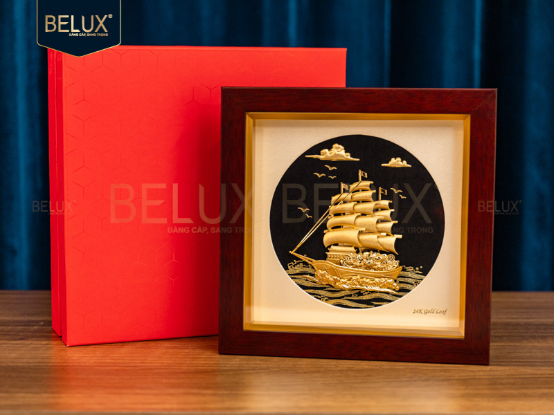 Tranh thuận buồm xuôi gió dát vàng 24k 20x20cm